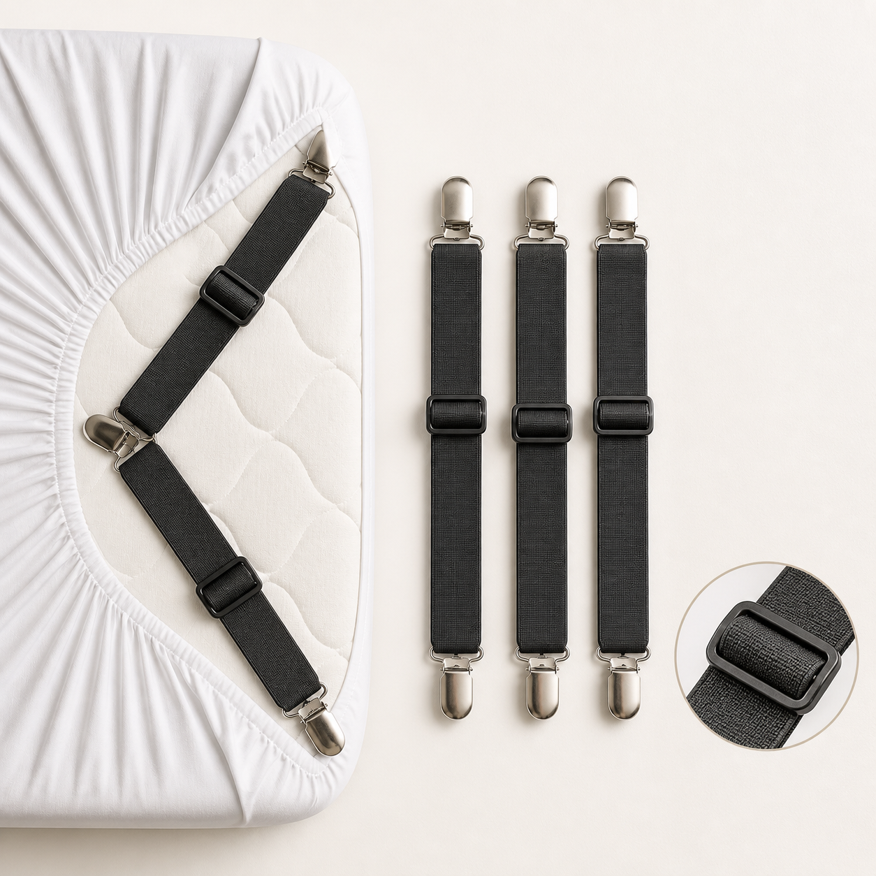 Adjustable Bed Sheet Holder Straps — 4 Pieces